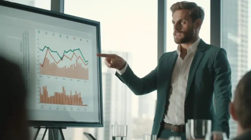 Man In A Suit Giving a Presentation - Graph On The Board