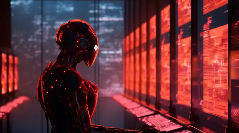 Robot Standing In Front Of Red Screen